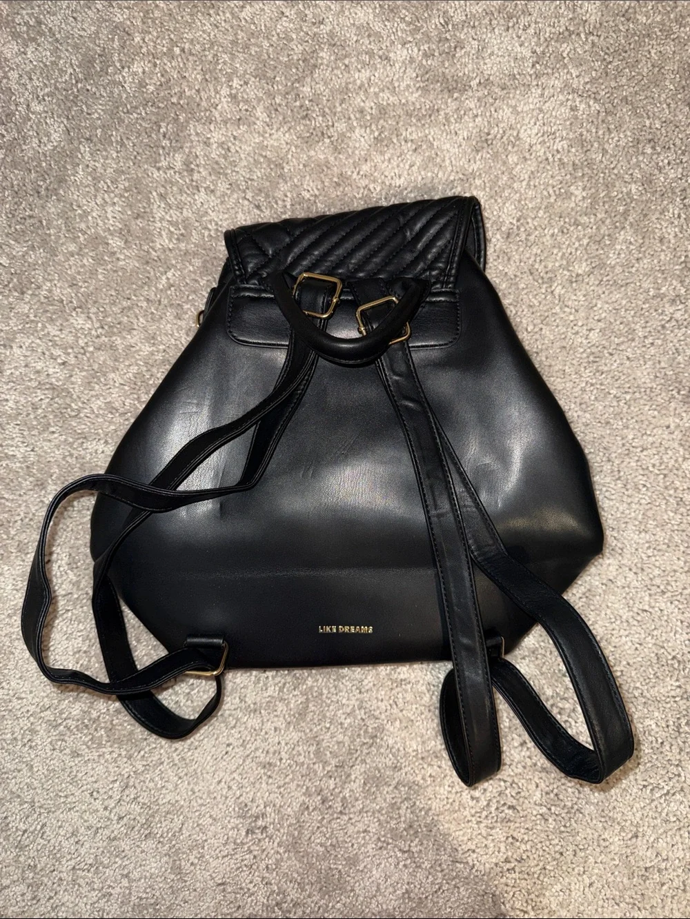 Quilted Black Drawstring Backpack - Picture 3 of 7